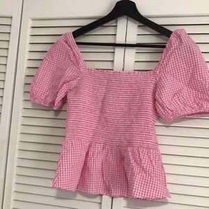 Pink Gingham Peplum Women's Top. SZ S